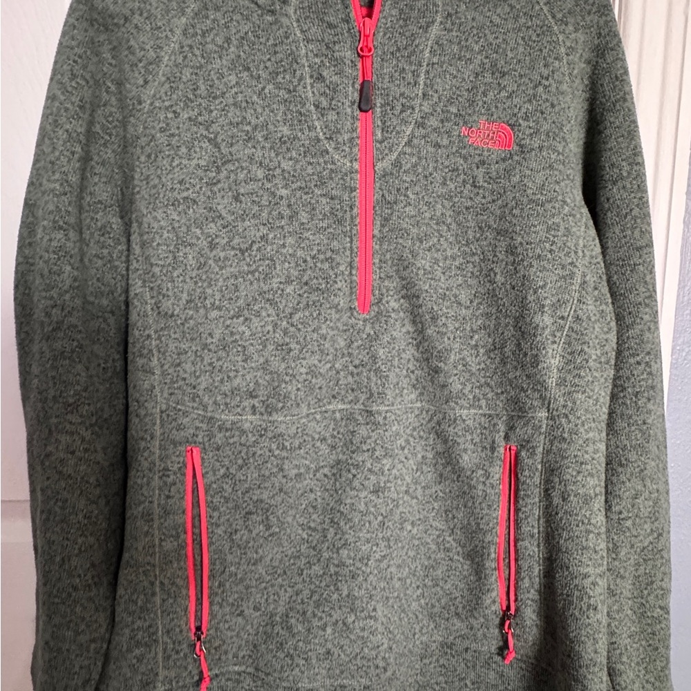 The North Face Womens Olive Green hooded with Coral Pink Accents